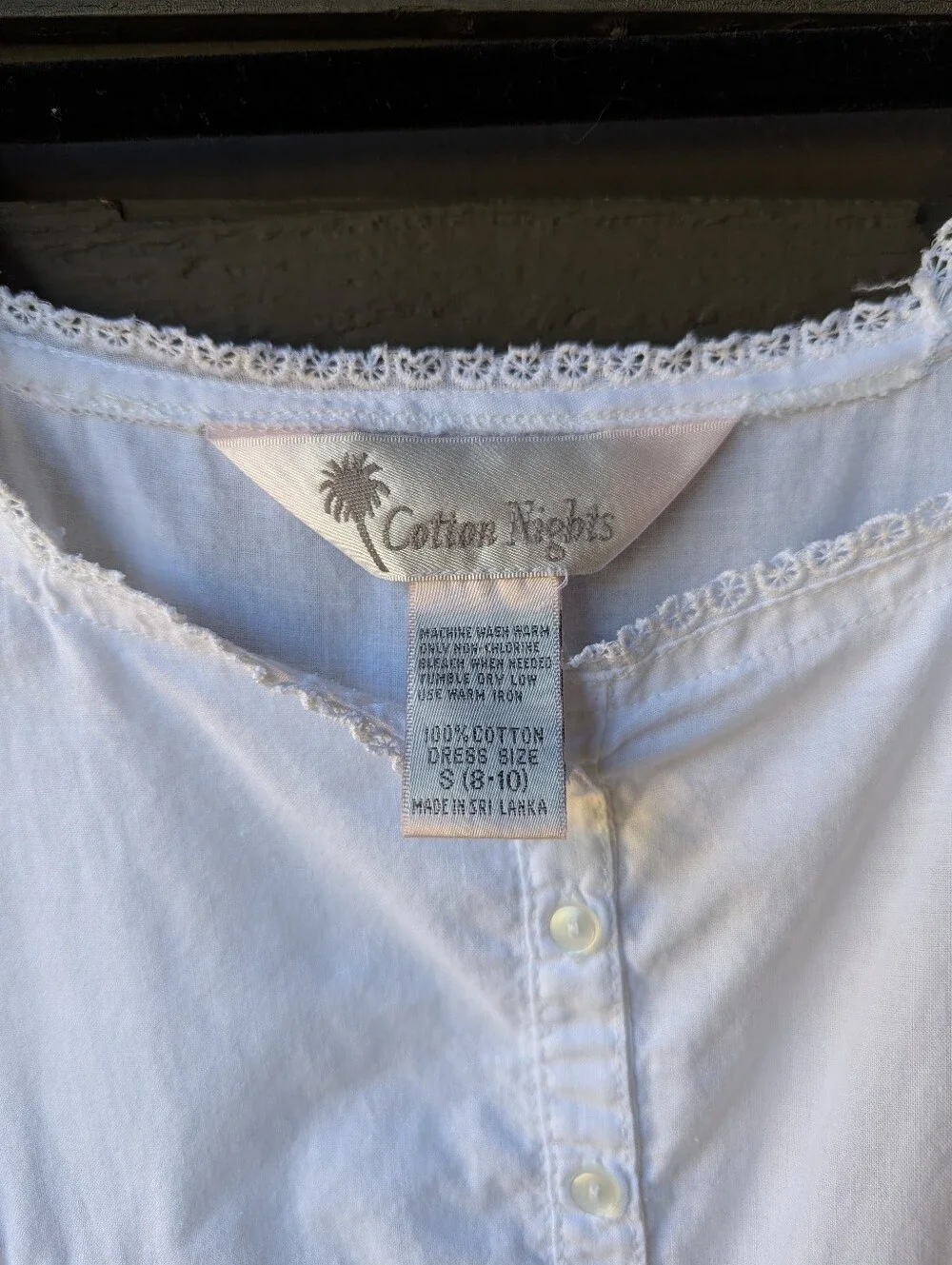 VTG 80s Cotton Knights Long Line White Button Front Nightgown Pockets Small